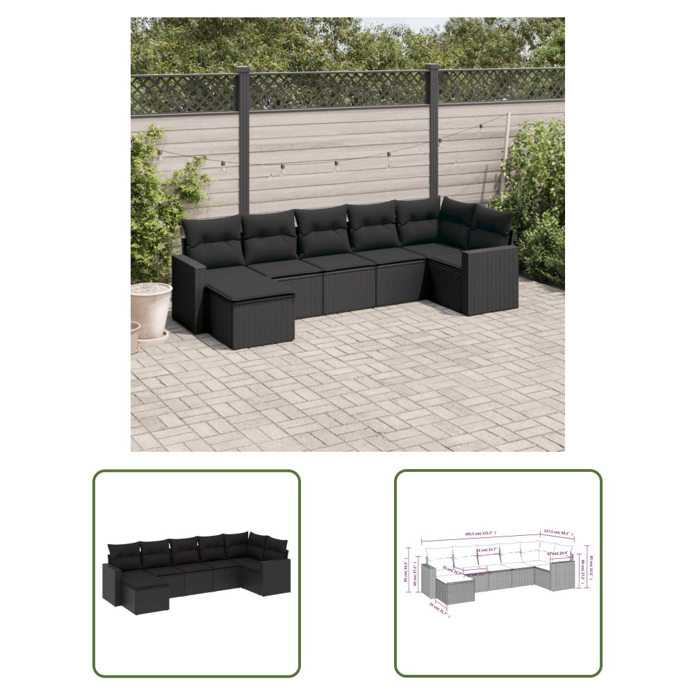 The Living Store 7-cz. zestaw wypoczynkowy do ogrodu - z poduszkami - czarny - Sofa Ogrodowa