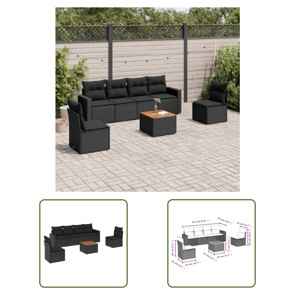 The Living Store 7-cz. zestaw wypoczynkowy do ogrodu - z poduszkami - czarny - Sofa Ogrodowa