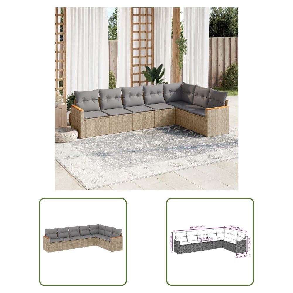 The Living Store 7-cz. zestaw wypoczynkowy do ogrodu - z poduszkami - beżowy - Sofa Ogrodowa
