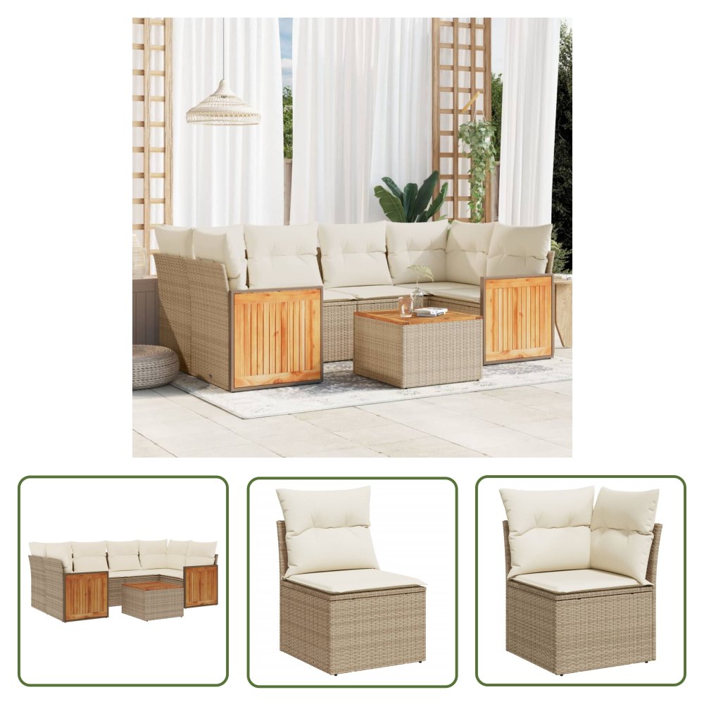 The Living Store 7-cz. zestaw wypoczynkowy do ogrodu - z poduszkami - beżowy - Sofa Ogrodowa
