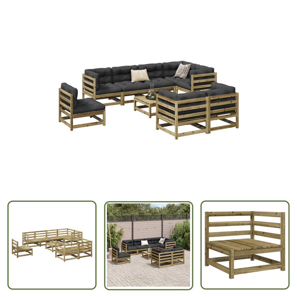 The Living Store 9-cz. zestaw wypoczynkowy do ogrodu - impregnowana sosna - Zestaw Wypoczynkowy Do Ogrodu