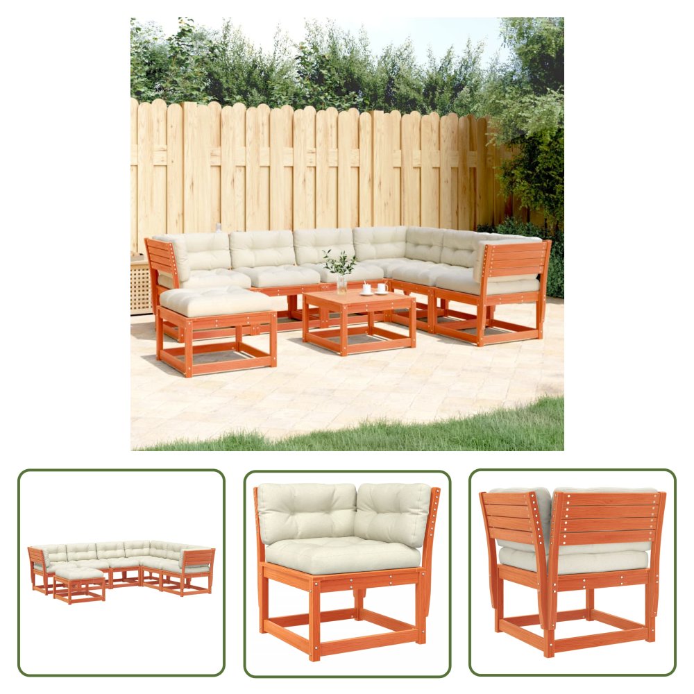 The Living Store 7-cz. zestaw mebli ogrodowych z poduszkami - woskowy brąz - sosna - Zestaw Wypoczynkowy Do Ogrodu