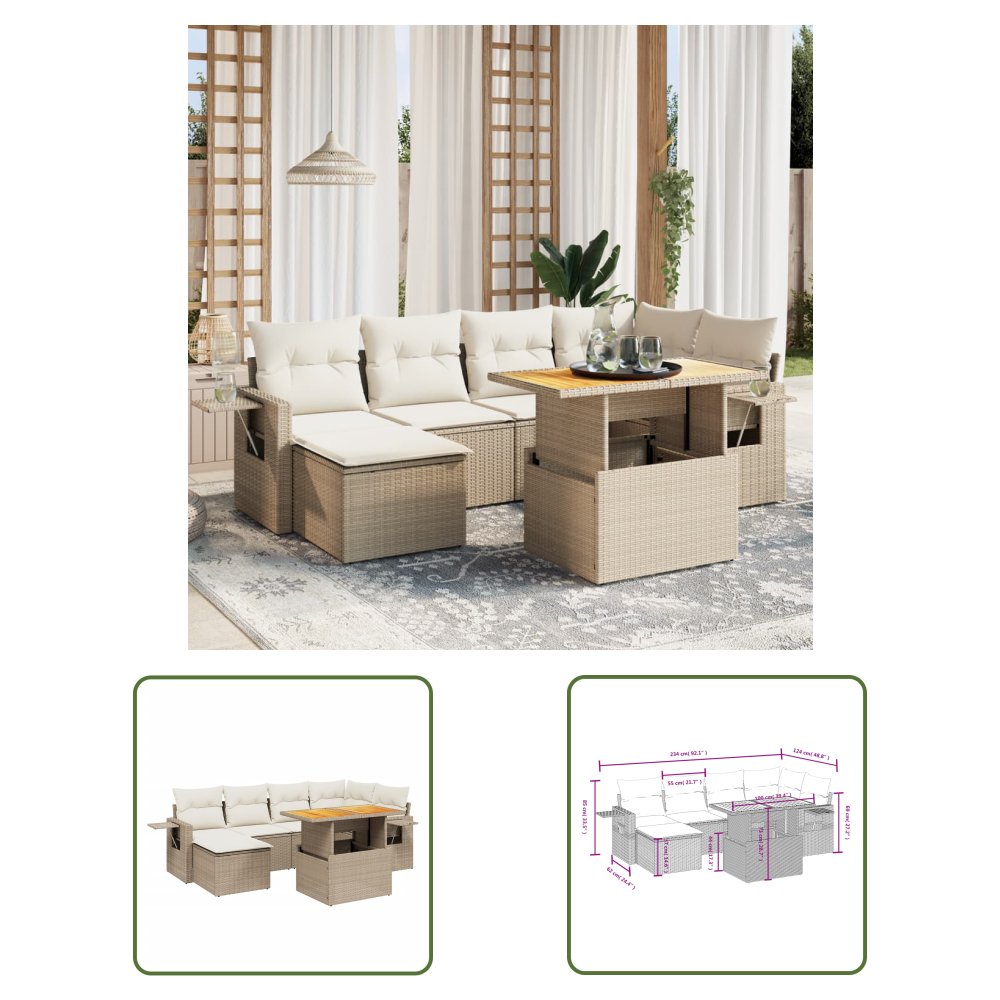 The Living Store 7-cz. zestaw wypoczynkowy do ogrodu - z poduszkami - beżowy - Sofa Ogrodowa