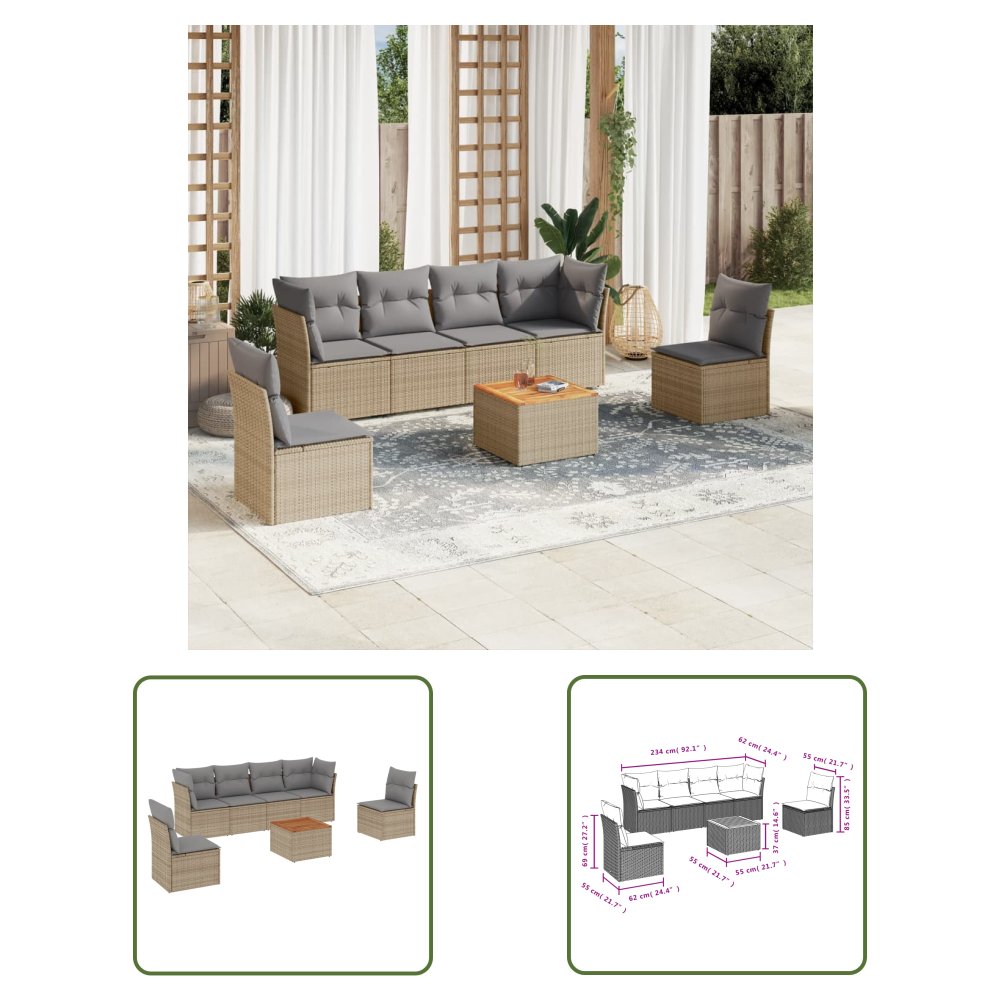 The Living Store 7-cz. zestaw wypoczynkowy do ogrodu - z poduszkami - beżowy - Sofa Ogrodowa