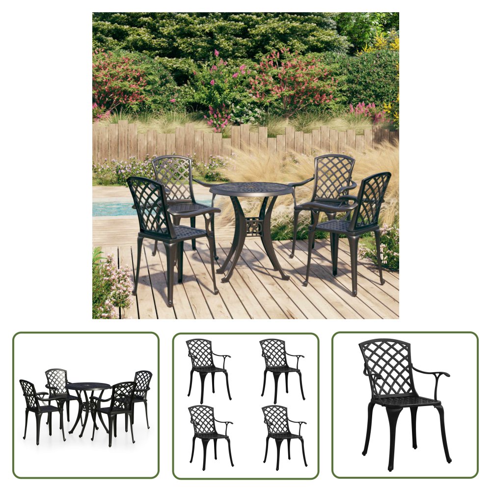 The Living Store 5-cz. zestaw mebli bistro ze stopu aluminium - czarny - Zestaw Mebli Bistro