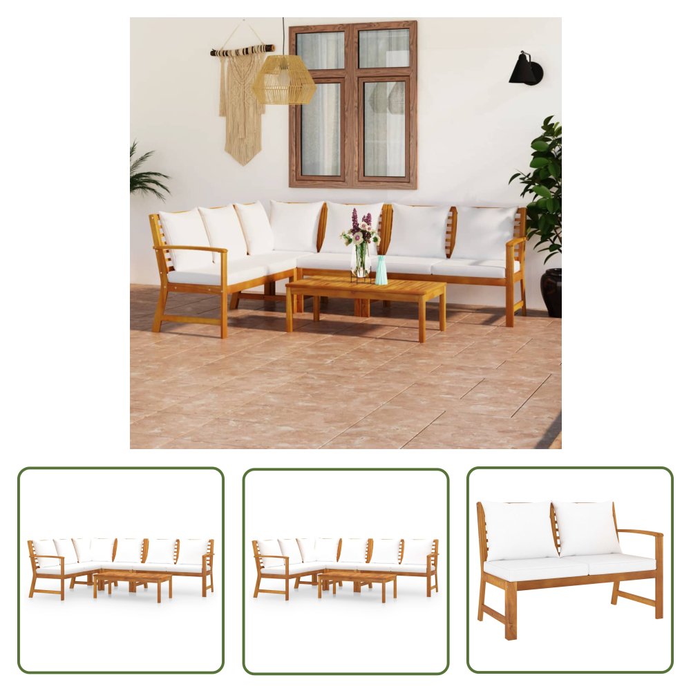 The Living Store 5-cz. zestaw wypoczynkowy do ogrodu - poduszki - drewno akacjowe - Zestaw Mebli Ogrodowych