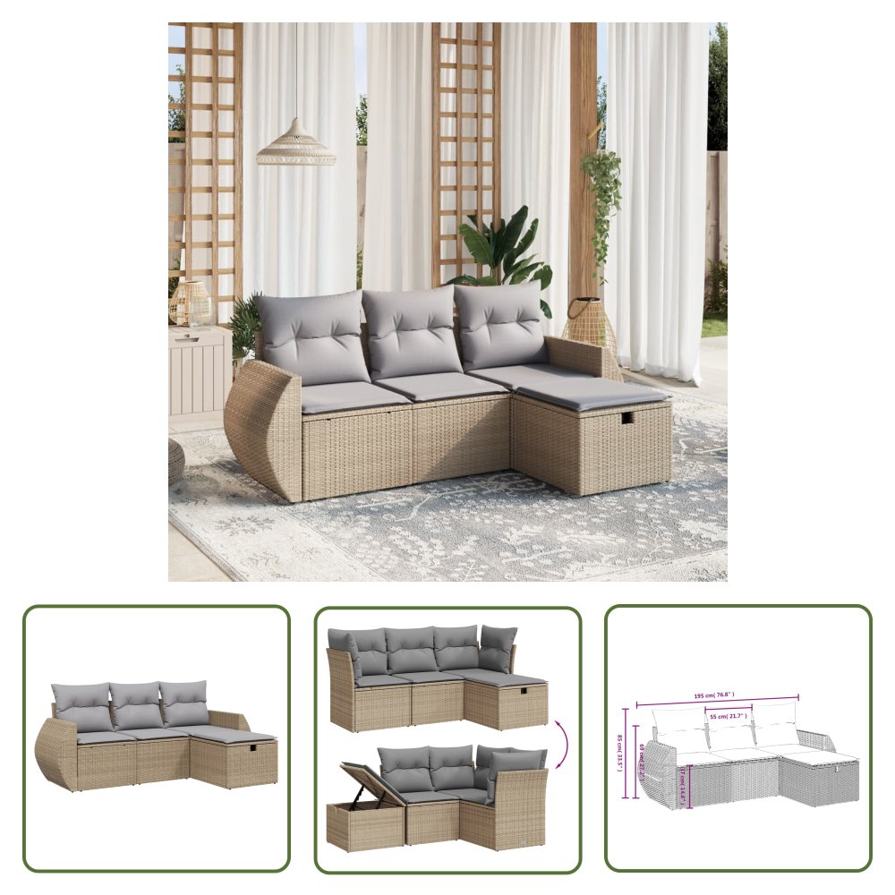 The Living Store 4-cz. zestaw mebli ogrodowych z poduszkami - mieszany beż - Sofa Ogrodowa