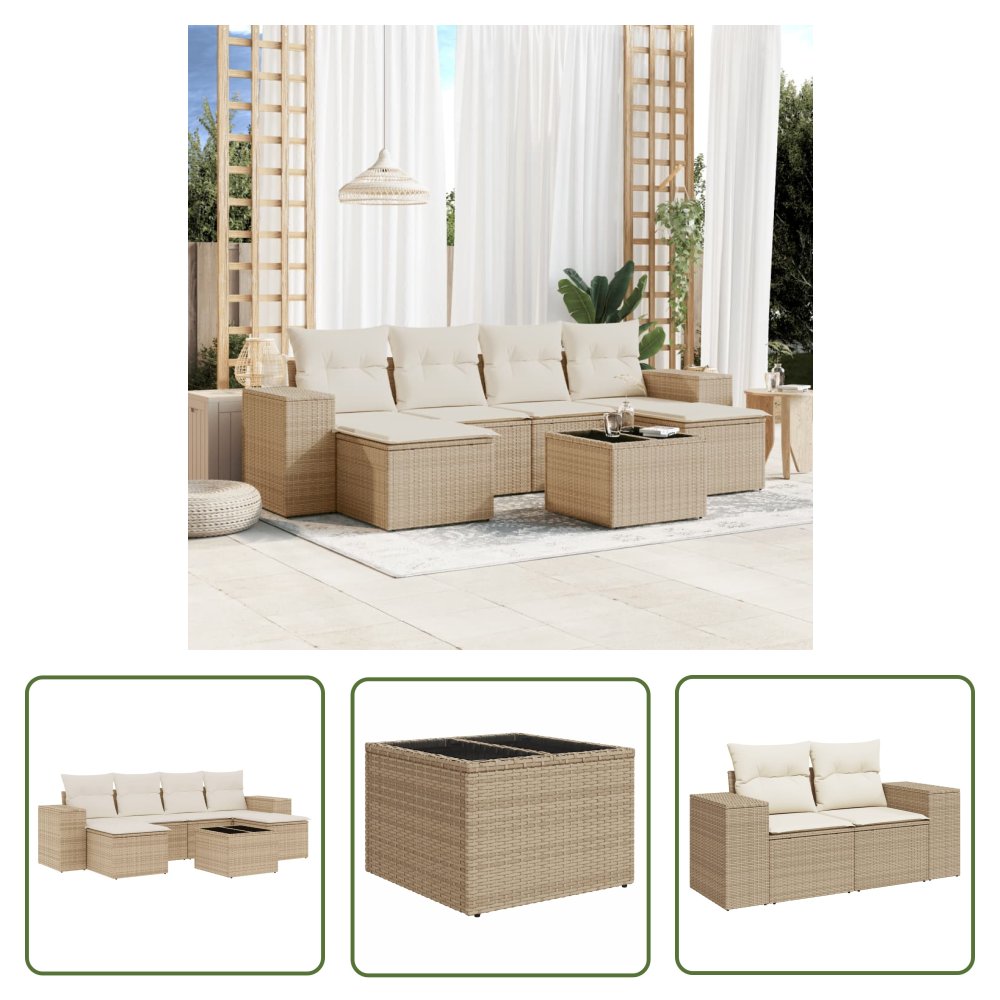 The Living Store 7-cz. zestaw wypoczynkowy do ogrodu - z poduszkami - beżowy - Sofa Ogrodowa