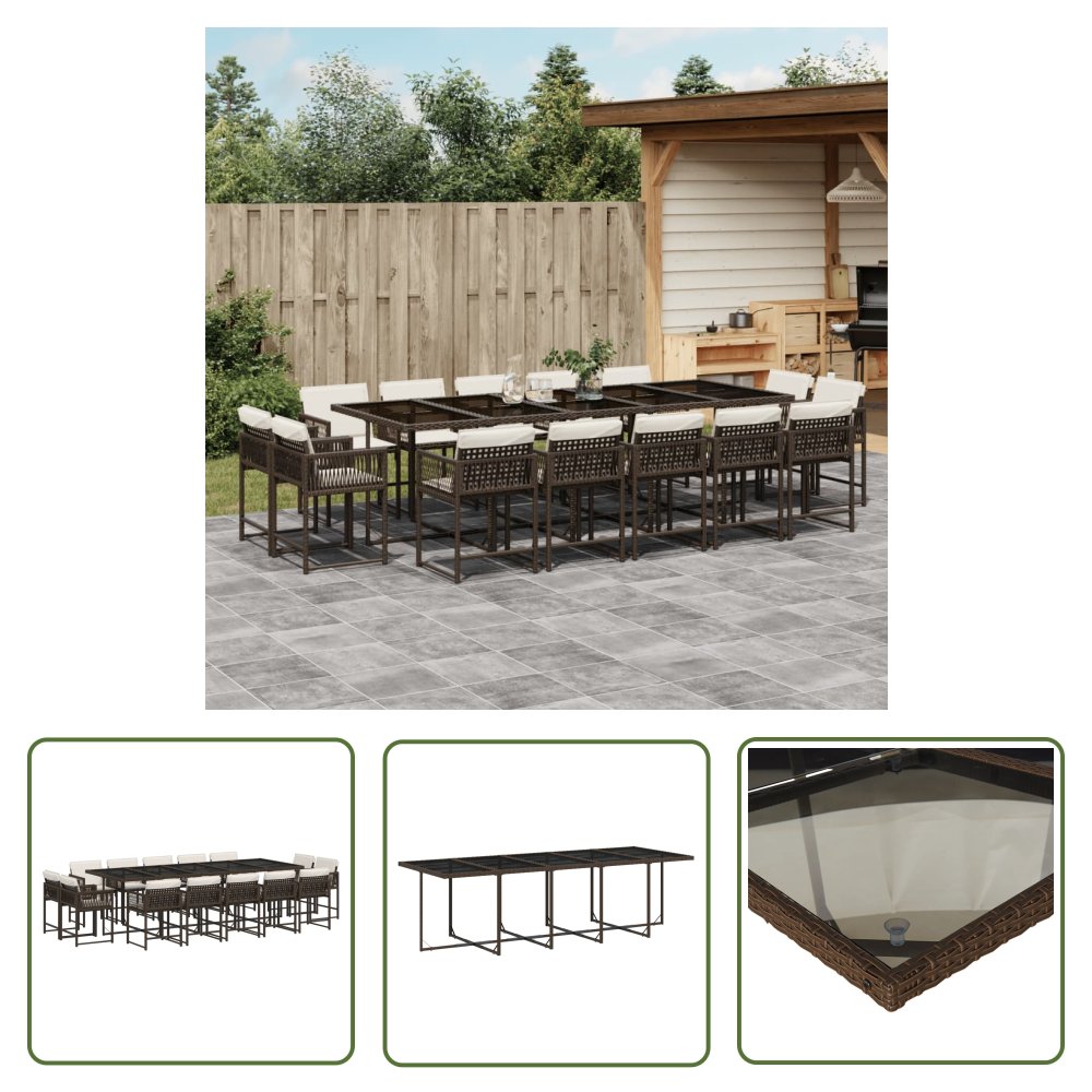 The Living Store 15-cz. zestaw mebli ogrodowych z poduszkami - brązowy - rattan PE - Meble Ogrodowe