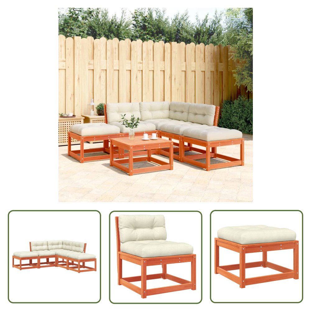 The Living Store 5-cz. zestaw mebli ogrodowych z poduszkami - woskowy brąz - sosna - Zestaw Wypoczynkowy Do Ogrodu