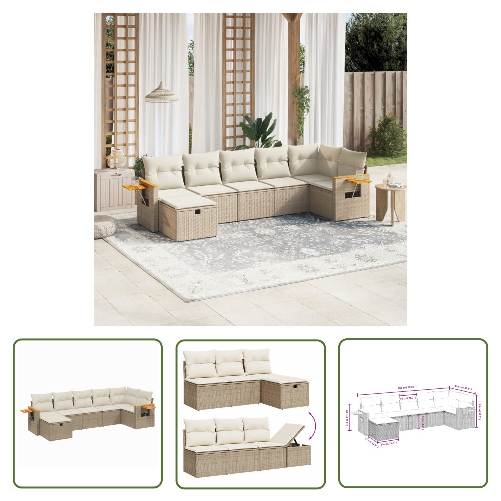 The Living Store 7-cz. zestaw wypoczynkowy do ogrodu - z poduszkami - beżowy - Sofa Ogrodowa