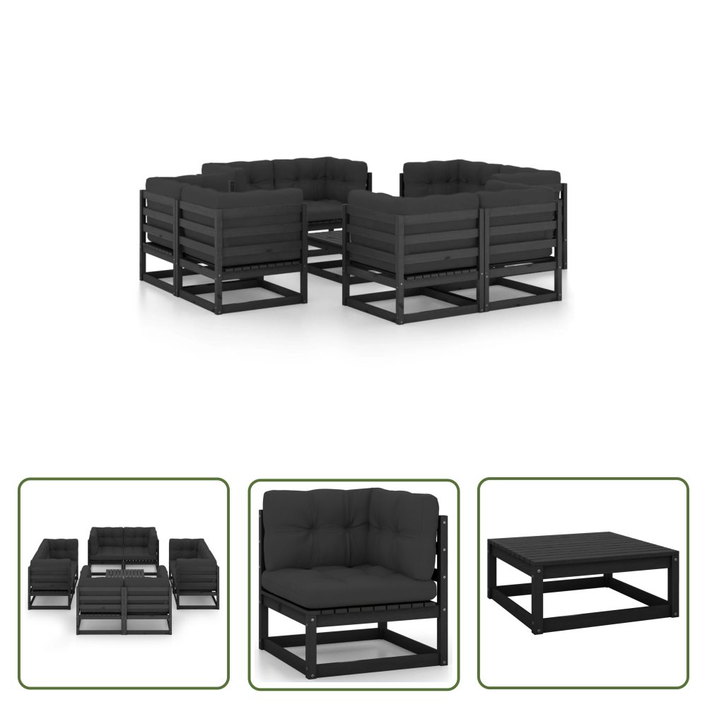 The Living Store 9-cz. zestaw wypoczynkowy do ogrodu - z poduszkami - lita sosna - Zestaw Wypoczynkowy Do Ogrodu