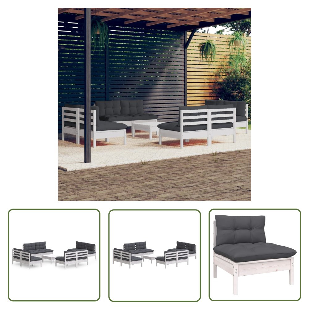 The Living Store 9-cz. zestaw wypoczynkowy do ogrodu antracytowe poduszki sosna - Zestaw Mebli Ogrodowych