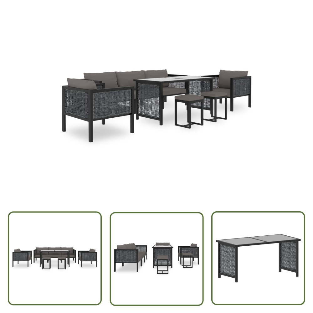 The Living Store 8-cz. zestaw wypoczynkowy do ogrodu - poduszki - rattan PE - Zestaw Mebli Ogrodowych