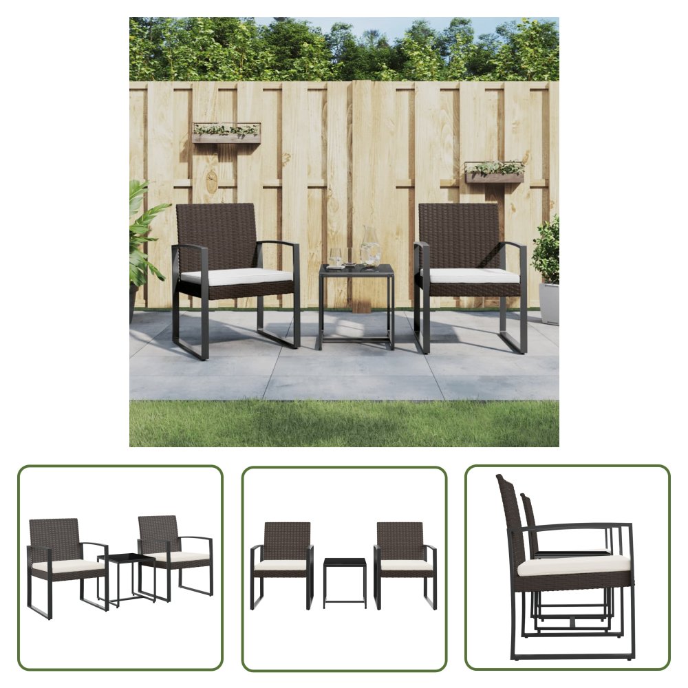 The Living Store 3-cz. zestaw mebli ogrodowych z poduszkami - brązowy - rattan PP - Zestaw Mebli Ogrodowych