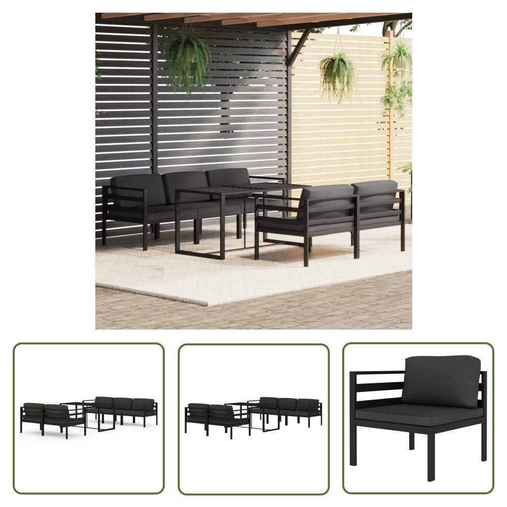 The Living Store 6-cz. zestaw mebli ogrodowych - poduszki - aluminium - antracyt - Zestaw Mebli Ogrodowych