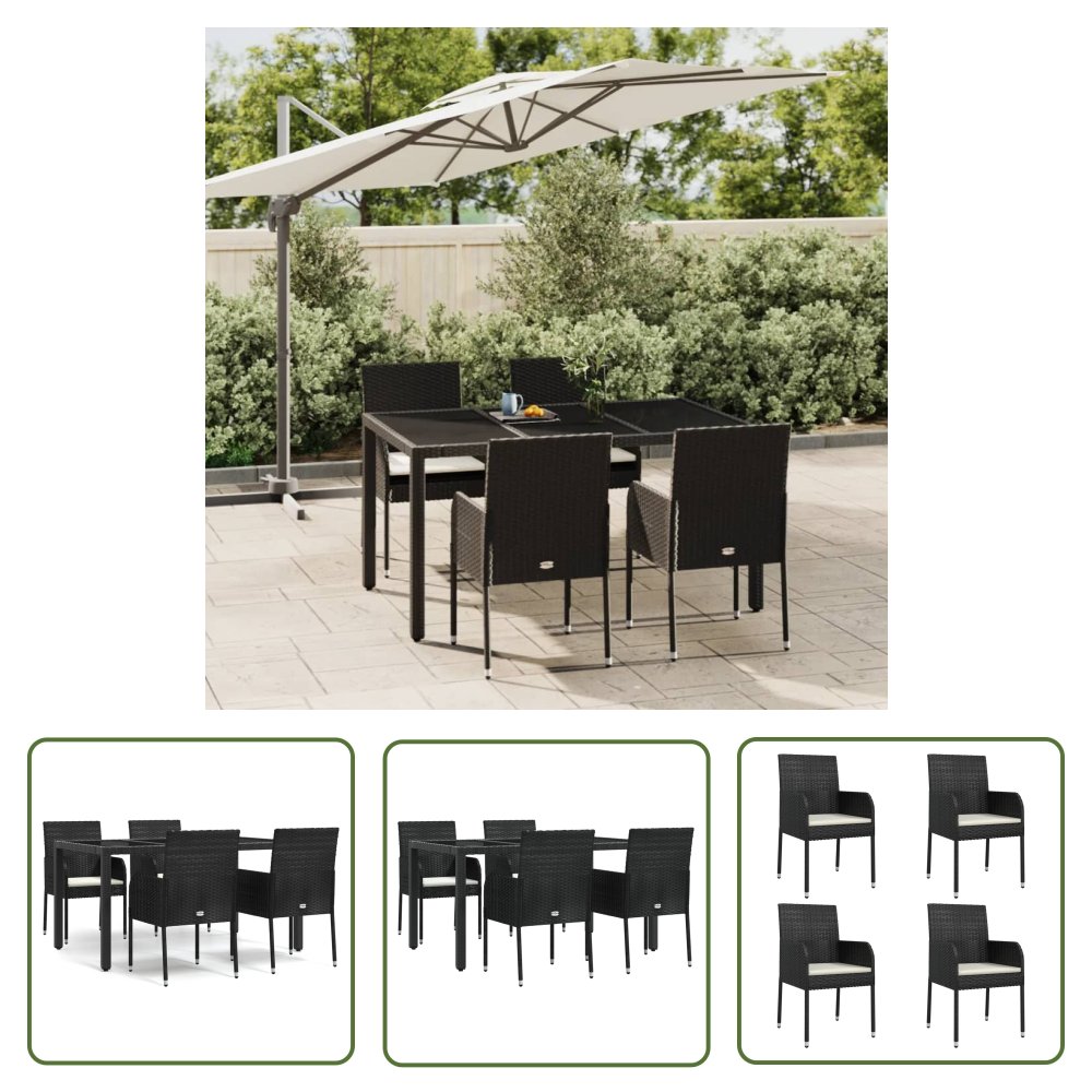 The Living Store 5-cz. zestaw mebli ogrodowych z poduszkami - czarny - polirattan - Zestaw Mebli Ogrodowych