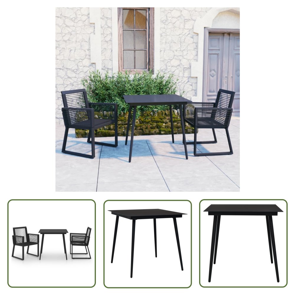 The Living Store 3-cz. zestaw mebli ogrodowych - rattan PVC - czarny - Zestaw Do Jadalni