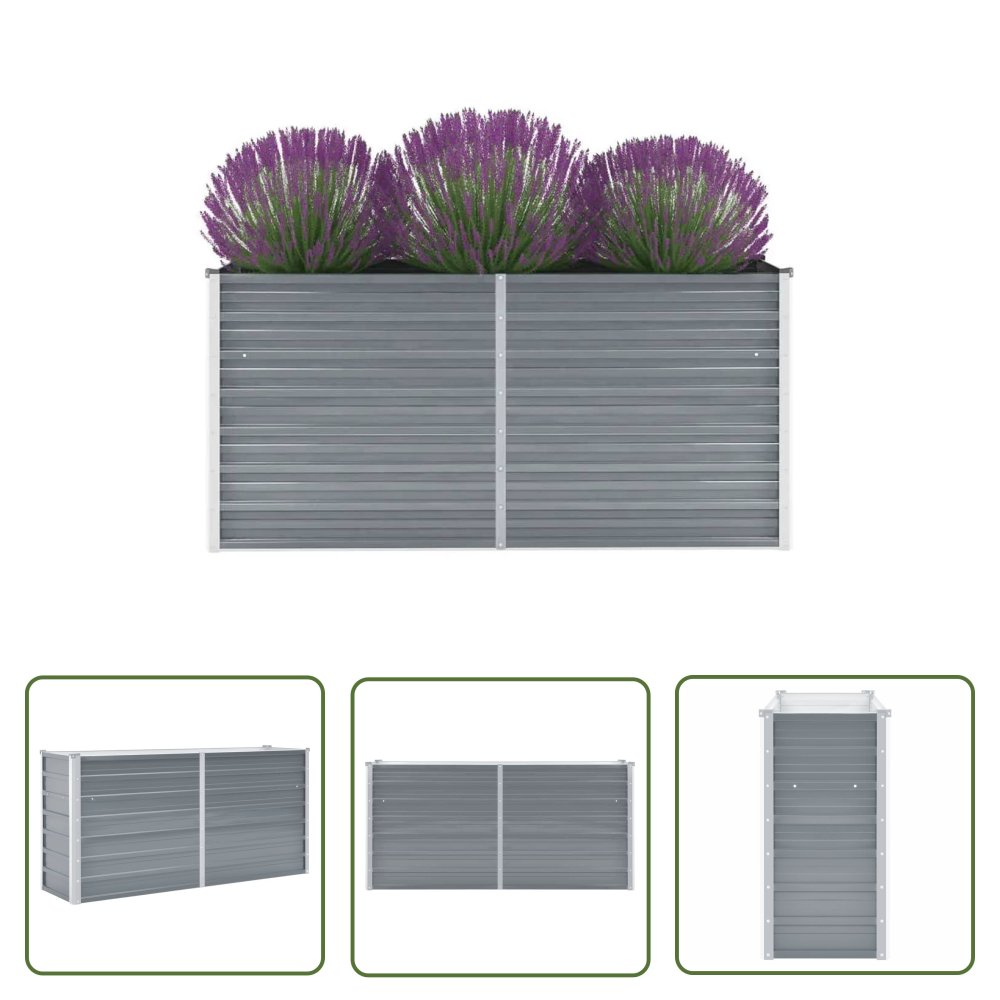 The Living Store Podwyższona donica z galwanizowanej stali - 160x40x77 cm - szara - Podwyższona Donica