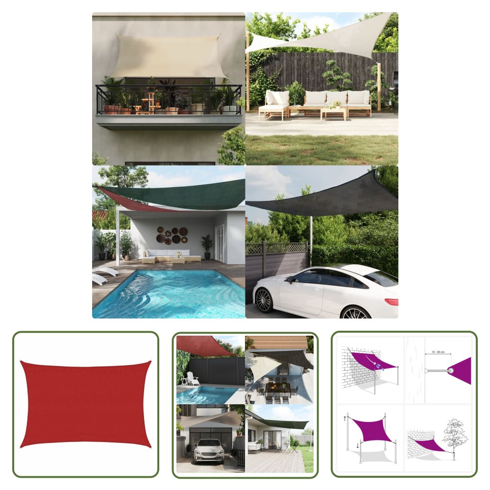 The Living Store Żagiel przeciwsłoneczny - 160 g/m² - czerwony - 3 -5x5 m - HDPE - Żagiel Ogrodowy