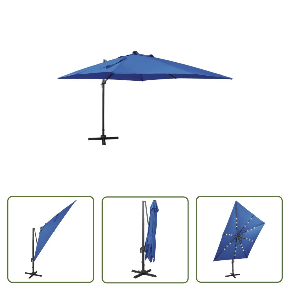 The Living Store Parasol wiszący z LED i słupkiem - niebieski - 300 cm - Parasol Wiszący