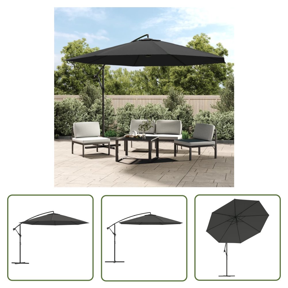 The Living Store Parasol wiszący z aluminiowym słupkiem - 350 cm - antracytowy - Parasol Wiszący