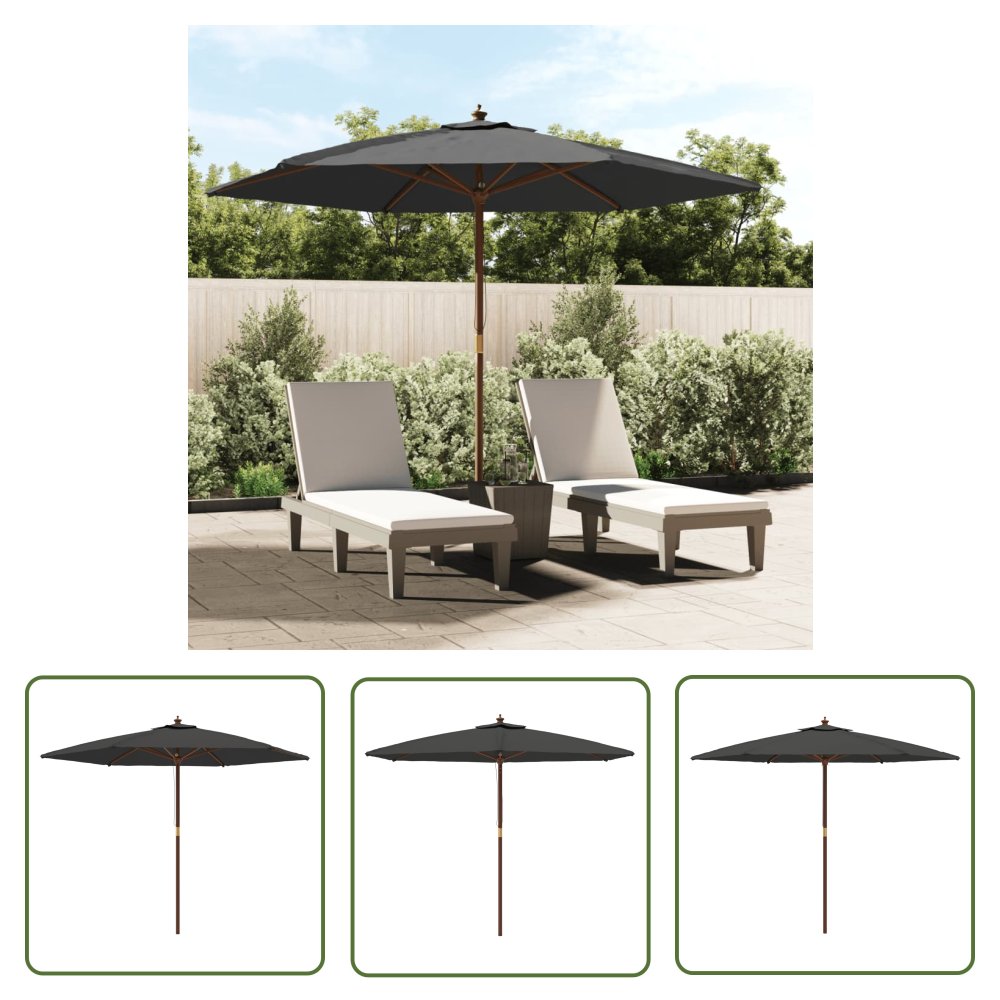 The Living Store Parasol ogrodowy na drewnianym słupku - antracytowy - 299x240 cm - Parasol Ogrodowy