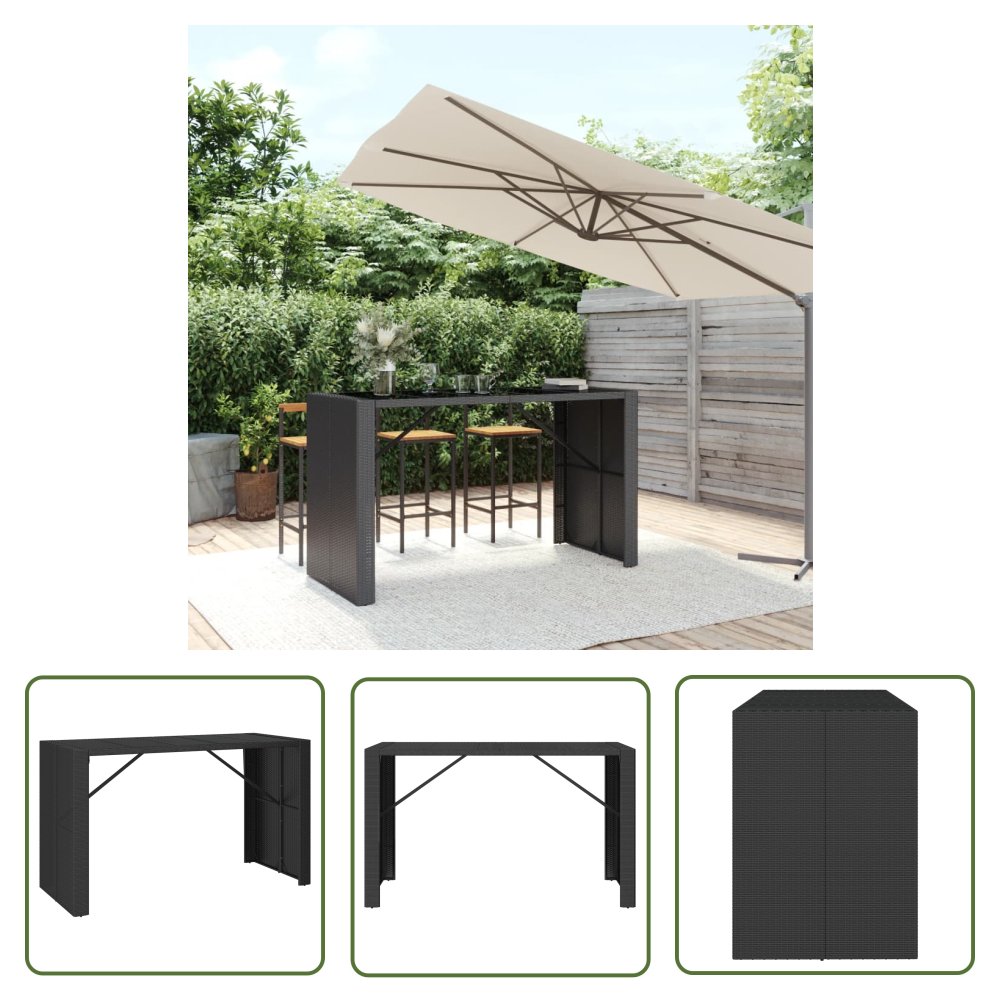 The Living Store Stolik barowy ze szklanym blatem - czarny - 185x80x110 cm - Stolik Barowy Ze Szklanym Blatem