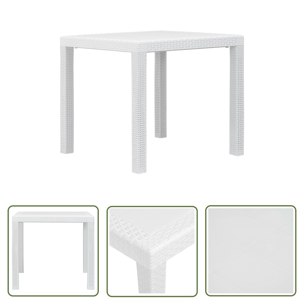 The Living Store Stolik ogrodowy - 79x79x72cm - plastik o wyglądzie rattanu - biały - Stolik Ogrodowy