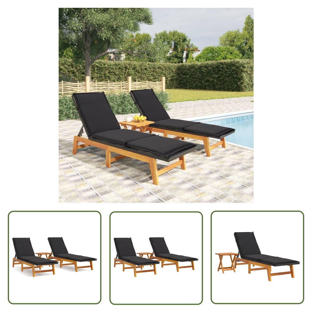 The Living Store 3-cz zestaw wypoczynkowy do ogrodu - polirattan i lita akacja - Zestaw Wypoczynkowy Do Ogrodu