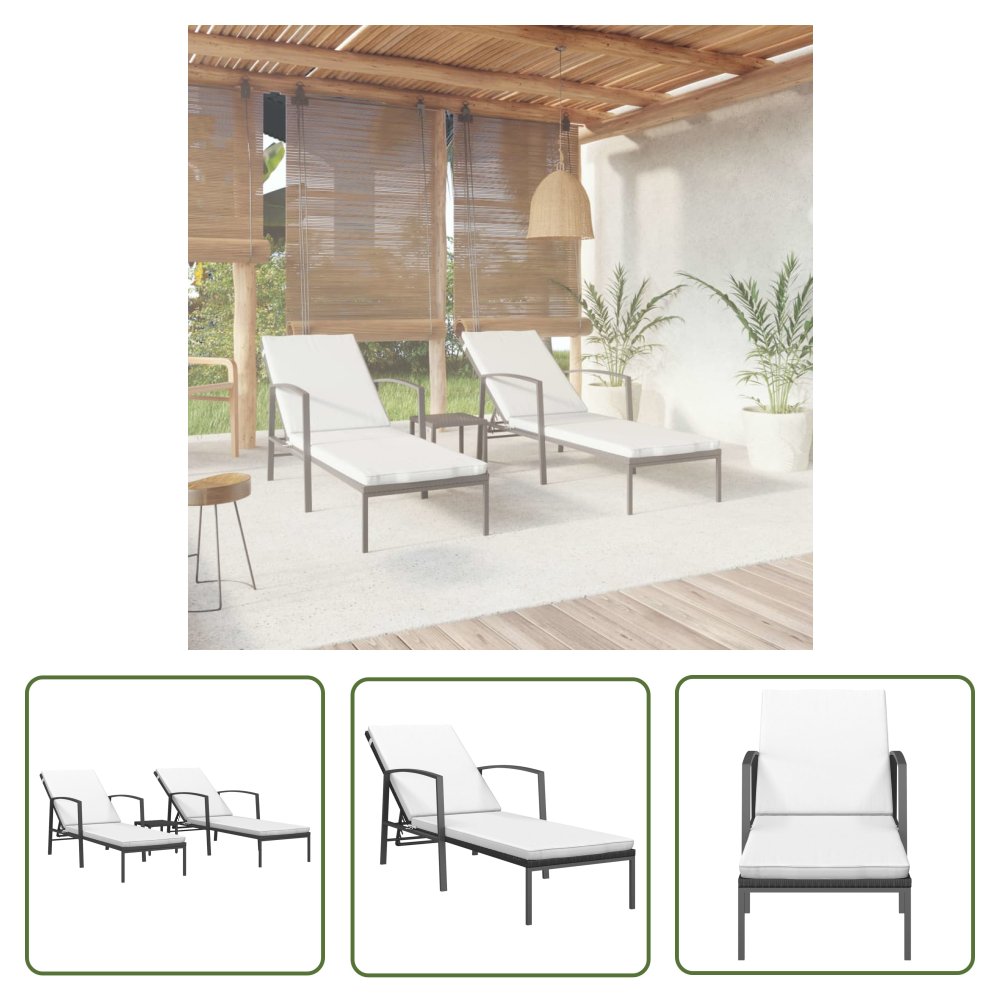 The Living Store Leżaki ze stolikiem - 2 szt. - polirattan - czarne - Leżak Ze Stolikiem