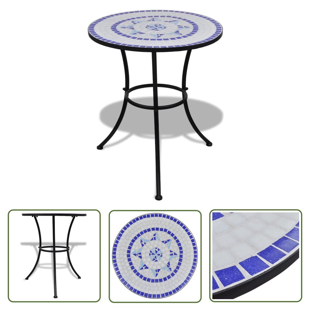 The Living Store Stolik bistro - niebiesko-biały - 60 cm - mozaikowy - Stół