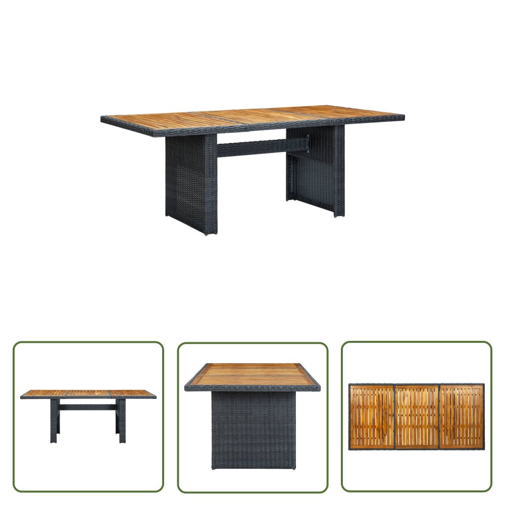 The Living Store Stół ogrodowy - szary rattan PE i lite drewno akacjowe - Stół Ogrodowy