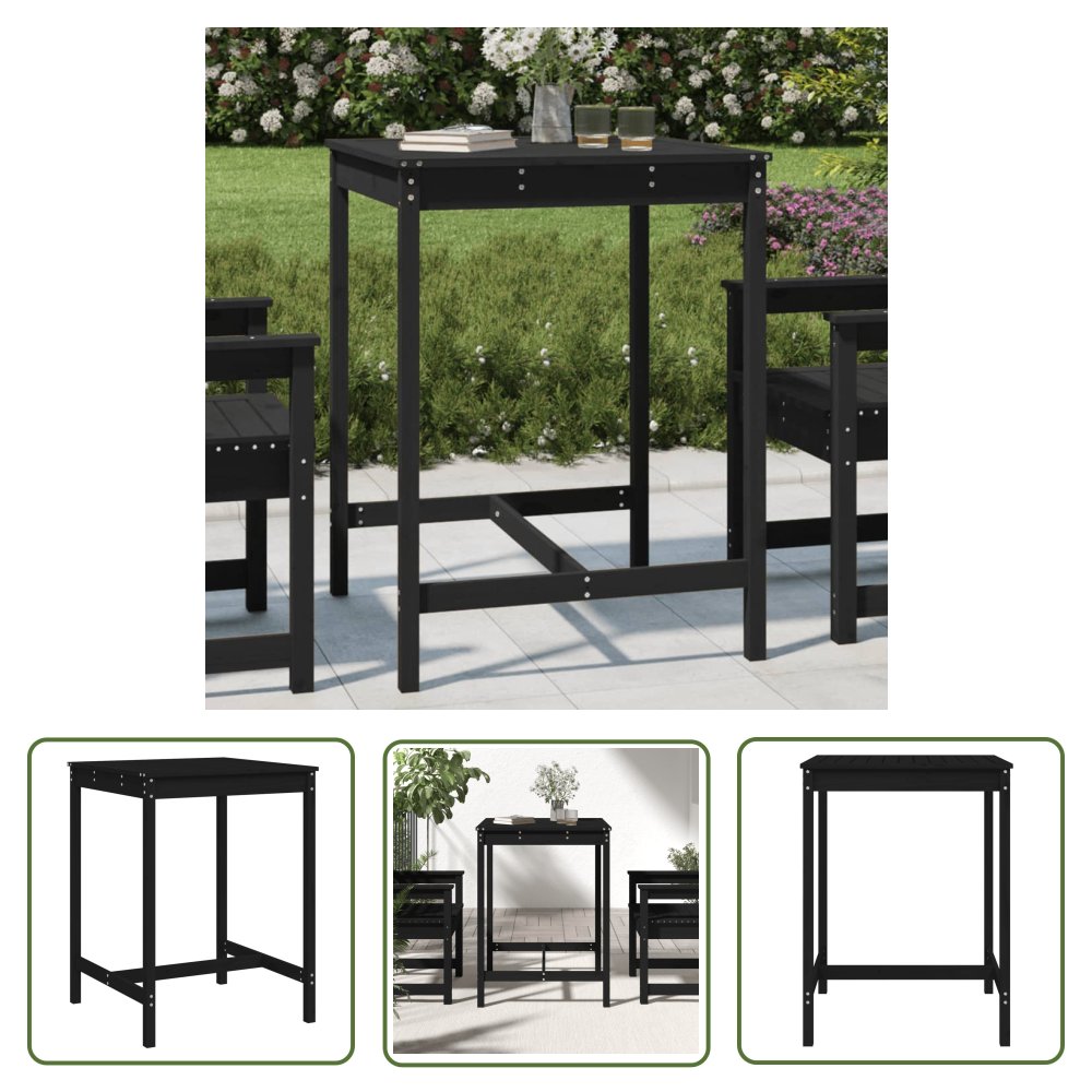 The Living Store Stolik ogrodowy - czarny - 82 -5x82 -5x110 cm - lite drewno sosnowe - Stół Ogrodowy