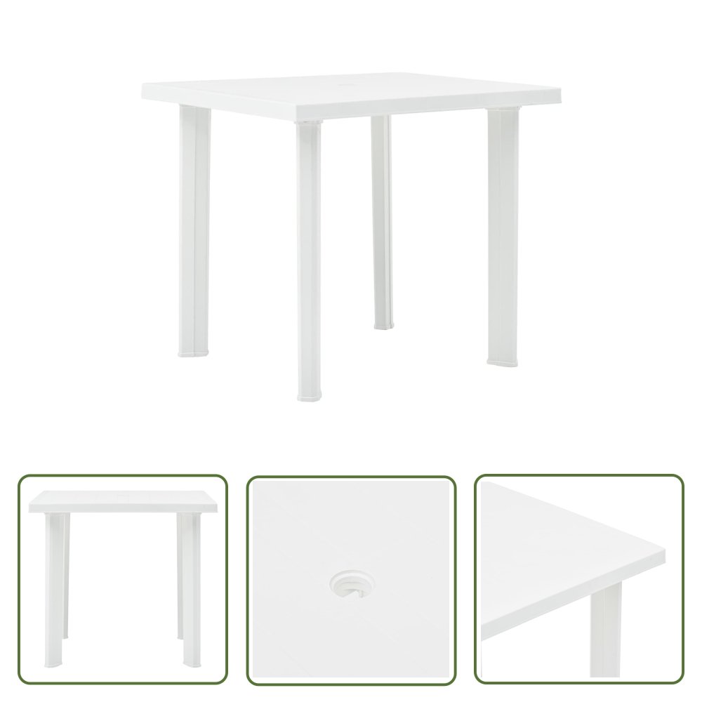 The Living Store Stół ogrodowy - biały - 80 x 75 x 72 cm - plastikowy - Stół Ogrodowy