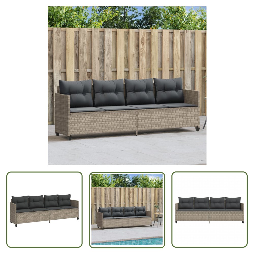 The Living Store Leżanka z poduszkami - jasnoszara - polirattan - Leżanka