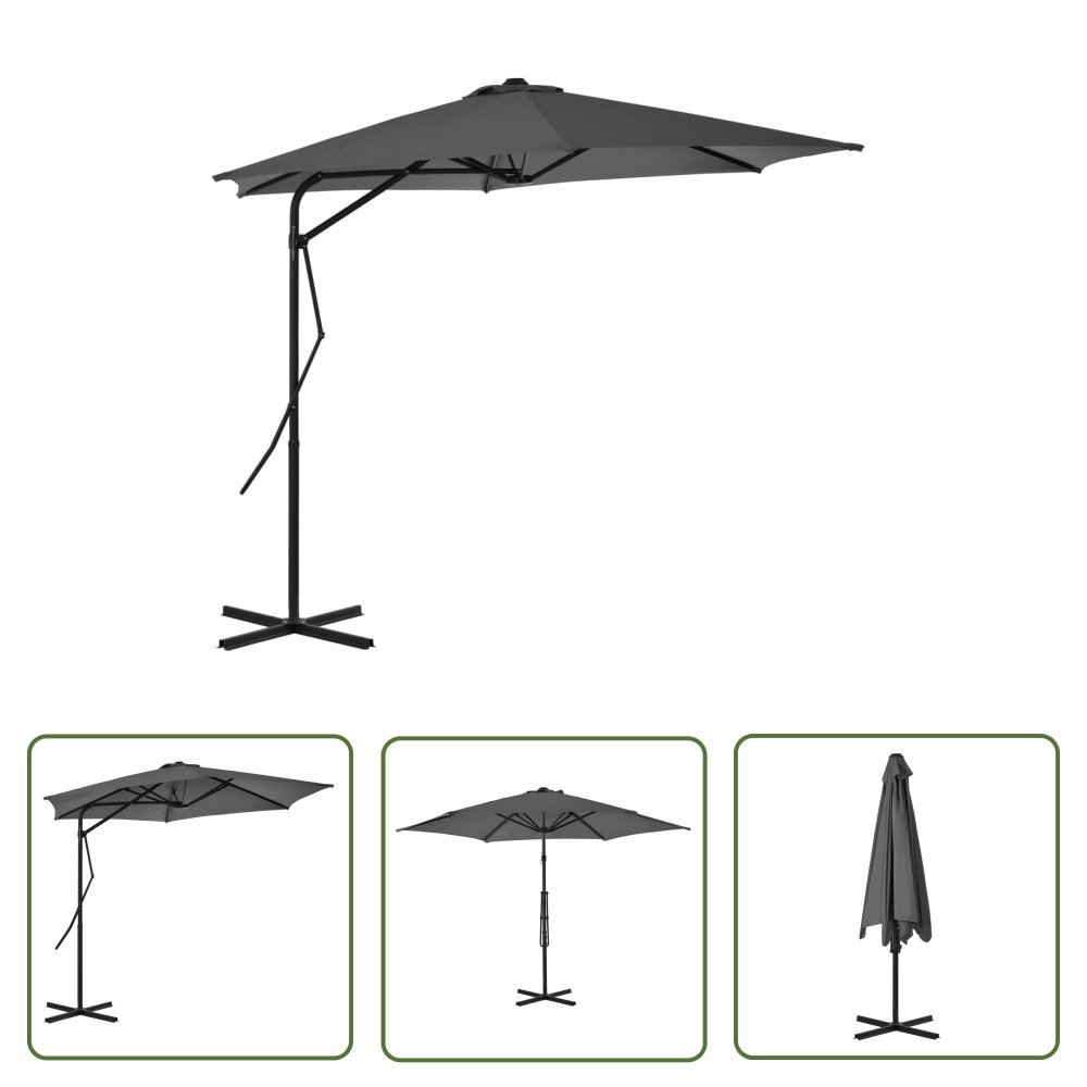 The Living Store Parasol ogrodowy na słupku stalowym - 300 cm - antracytowy - Parasol
