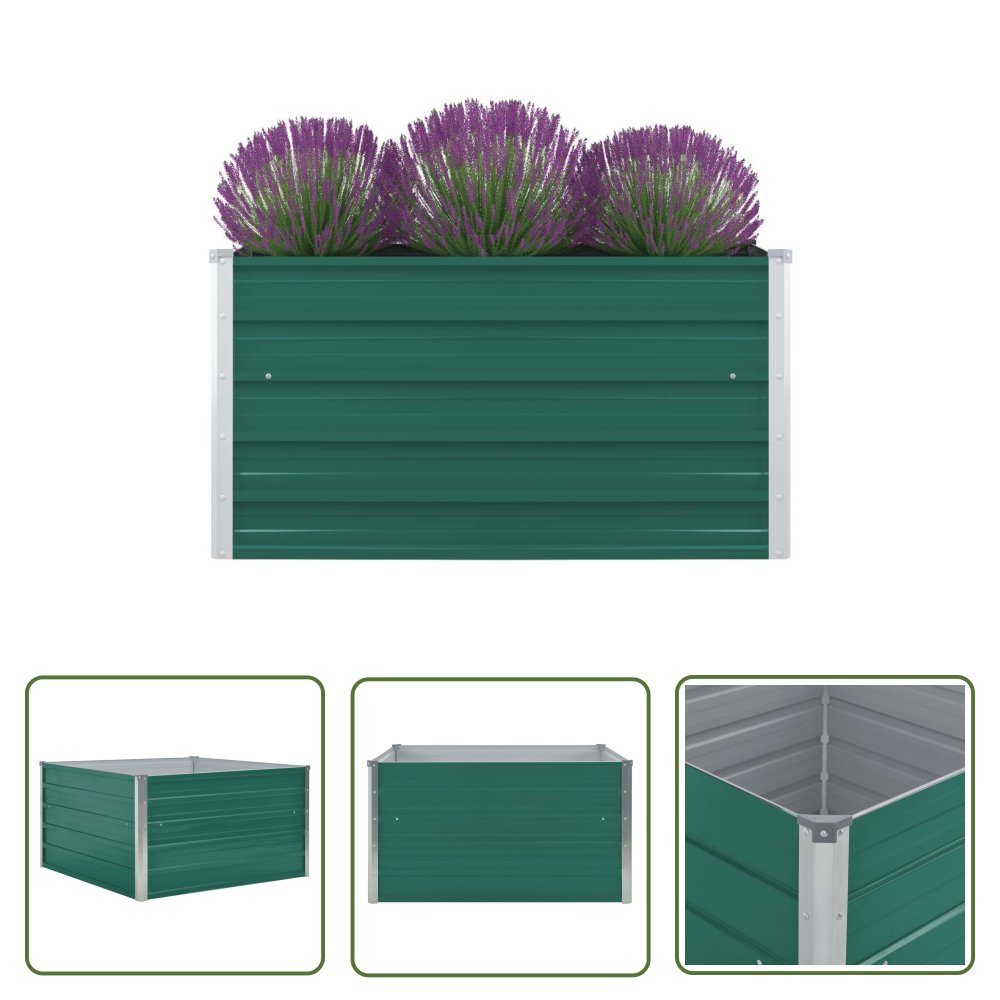 The Living Store Donica do podniesionej rabaty - 100x100x45 cm - stal - zielona - Skrzynia Do Podniesionej Grządki