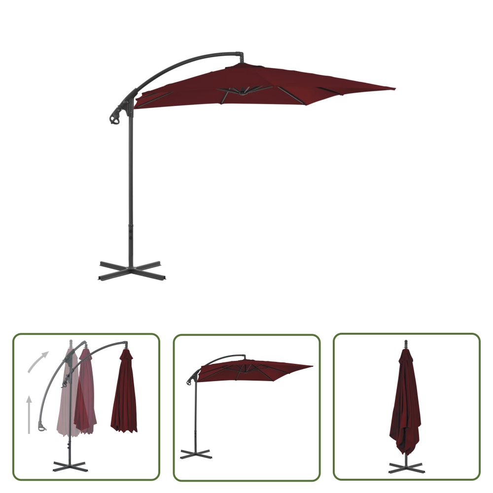 The Living Store Parasol wiszący ze stalowym słupkiem - 250x250 cm - czerwone wino - Parasol Wiszący