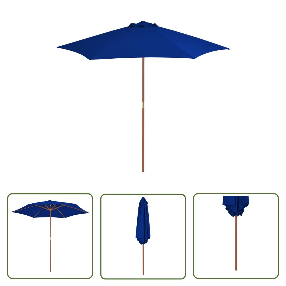 The Living Store Parasol ogrodowy na drewnianym słupku - niebieski - 270 cm - Parasol Ogrodowy