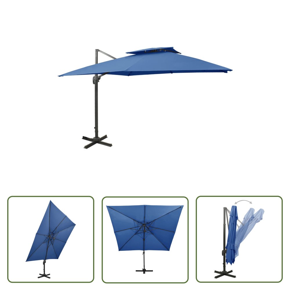 The Living Store Parasol wiszący z podwójną czaszą - 300x300 cm - niebieski - Parasol Wiszący