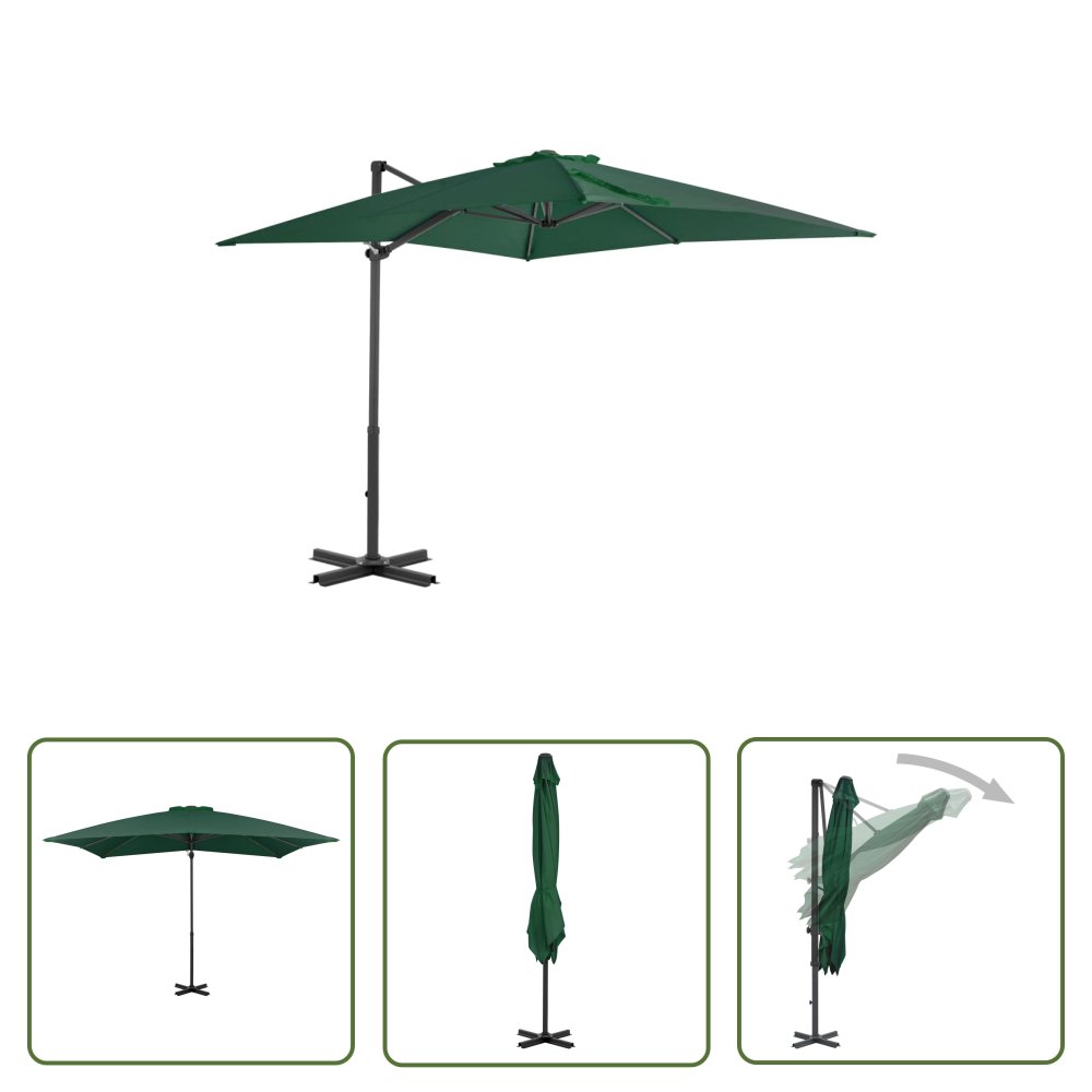 The Living Store Parasol wiszący z aluminiowym słupkiem - 250x250 cm - zielony - Parasol Wiszący