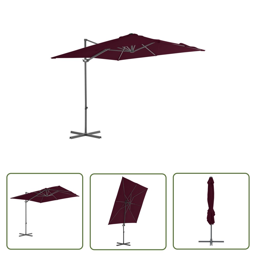 The Living Store Parasol wiszący na stalowym słupku - bordowy - 250x250 cm - Parasol Wiszący