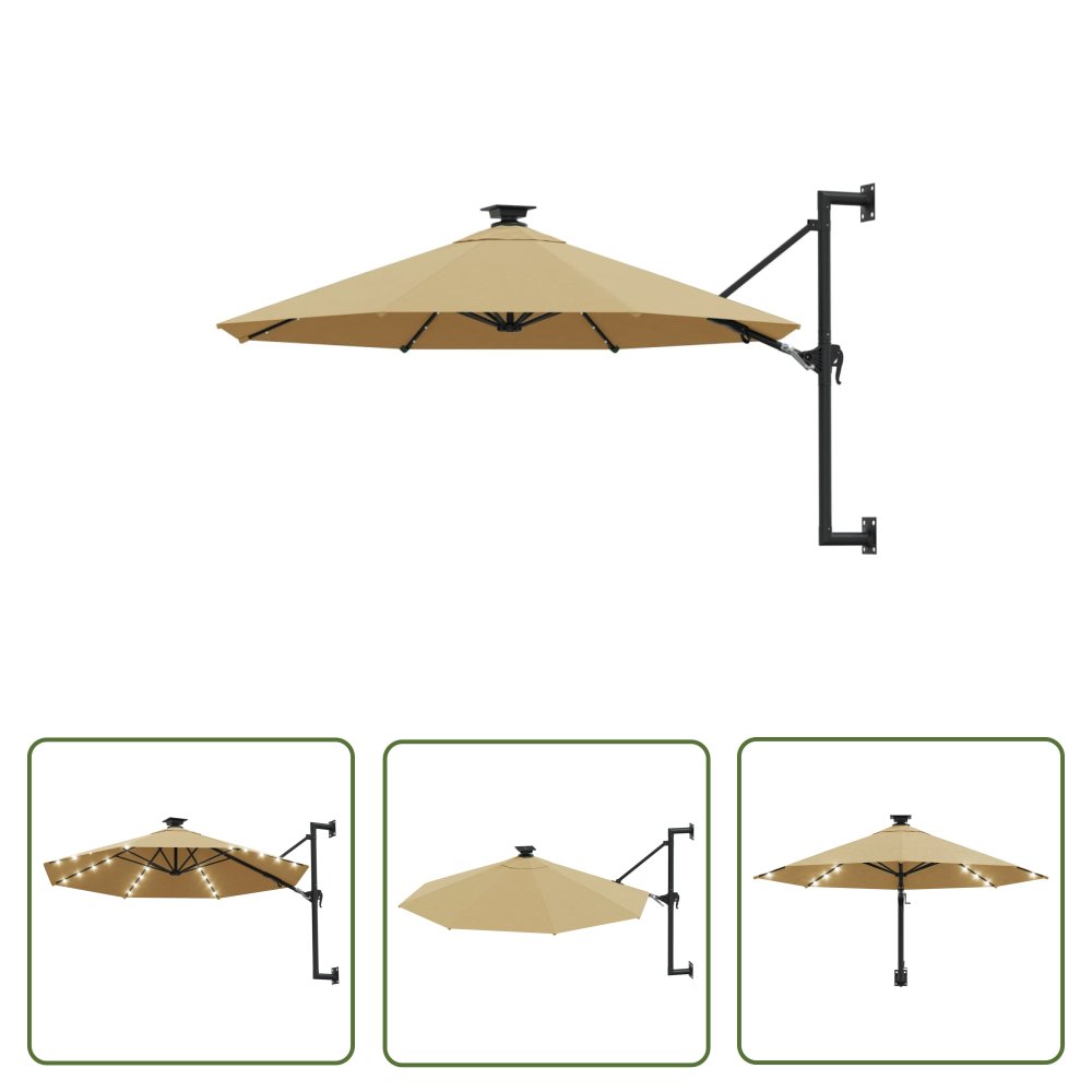 The Living Store Parasol ogrodowy z LED - ścienny - 300 cm - taupe - Parasol Ogrodowy