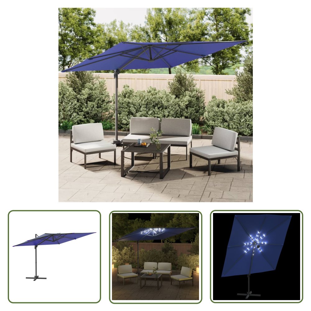 The Living Store Wiszący parasol z LED - lazurowy - 400x300 cm - Parasol Ogrodowy Z LED