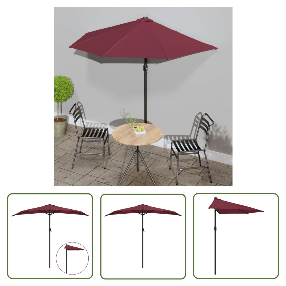 The Living Store Półparasol balkonowy - aluminium - bordo - 270x144x222 cm - Parasol Balkonowy