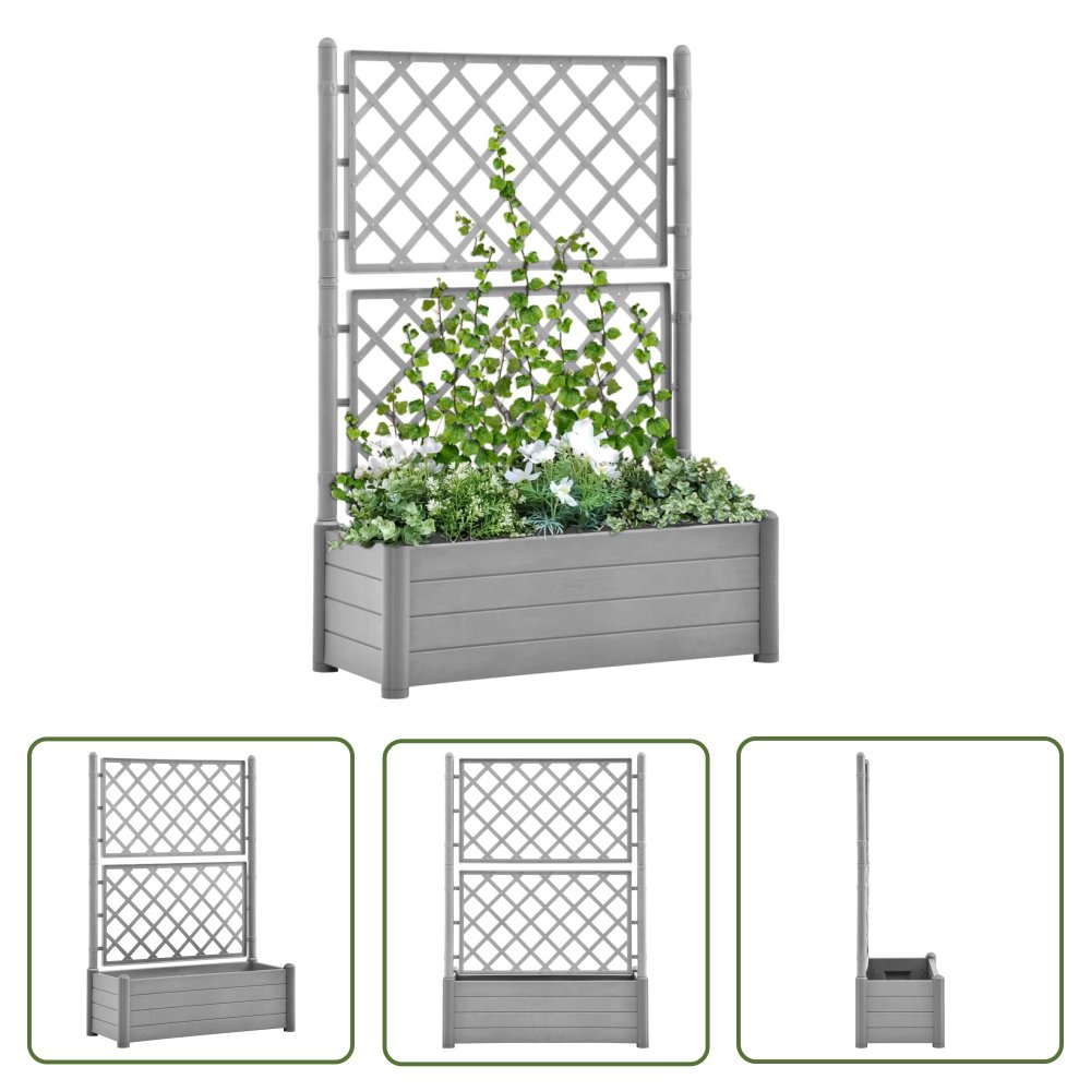 The Living Store Skrzynia na rośliny z trejażem - 100x43x142 cm - PP - szara - Donica Ogrodowa