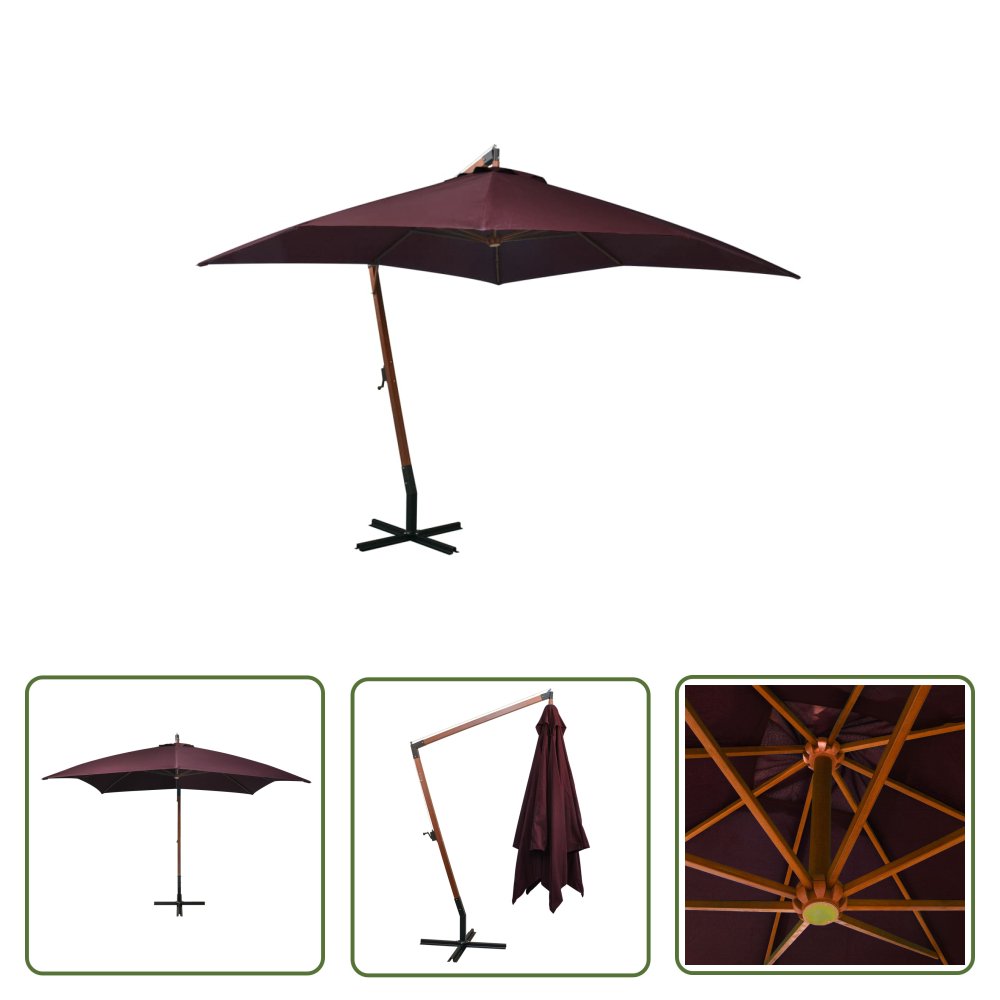 The Living Store Parasol ogrodowy wiszący - na jodłowym słupku - bordowy - 3x3 m - Parasol Wiszący