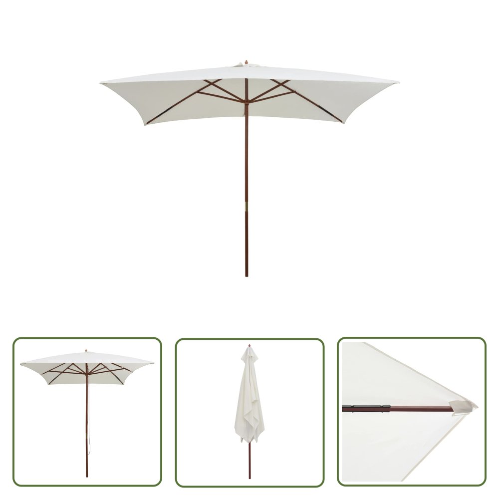 The Living Store Parasol ogrodowy - 200x300 cm - drewniany - kremowy - Parasol Ogrodowy