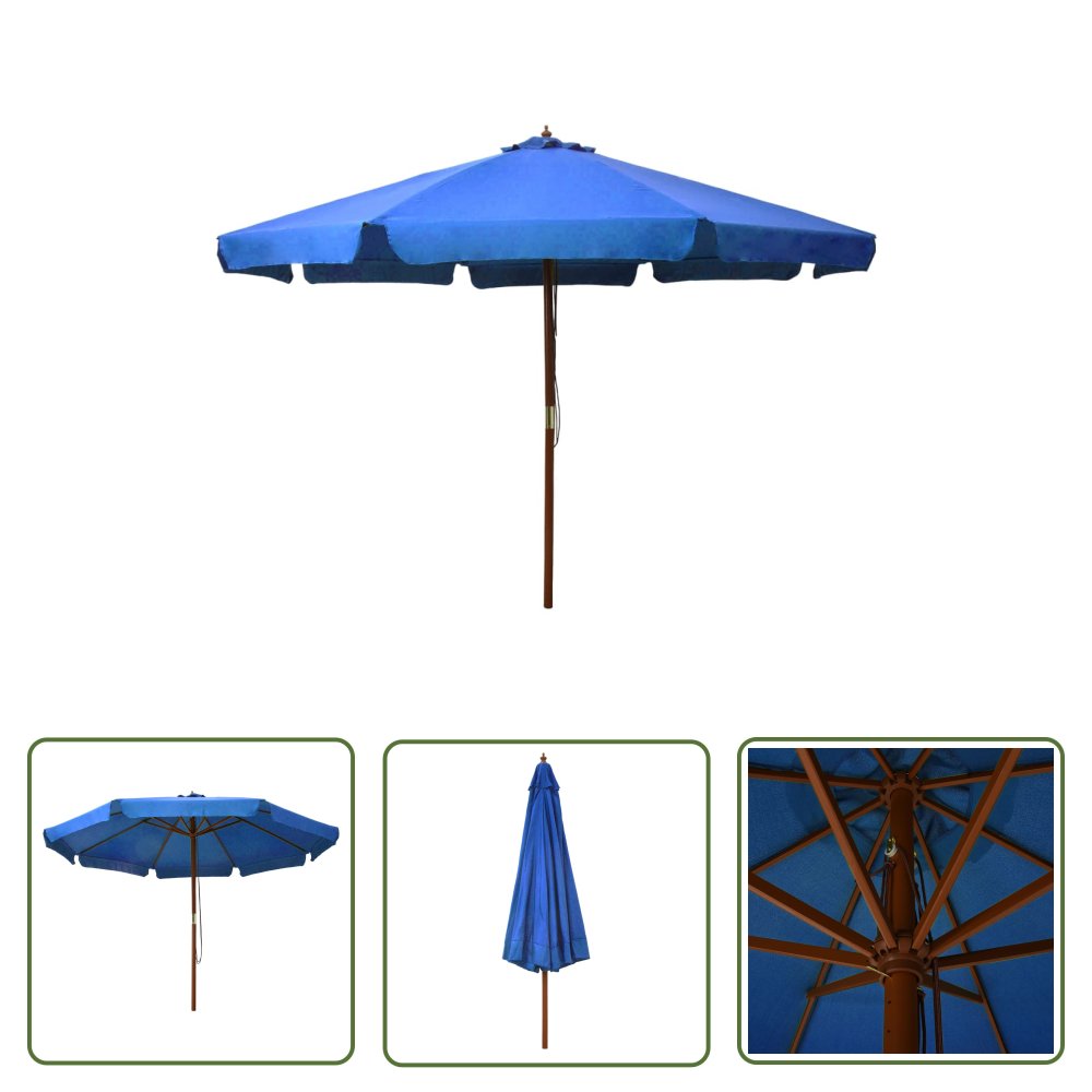 The Living Store Parasol ogrodowy na drewnianym słupku - 330 cm - lazurowy - Parasol